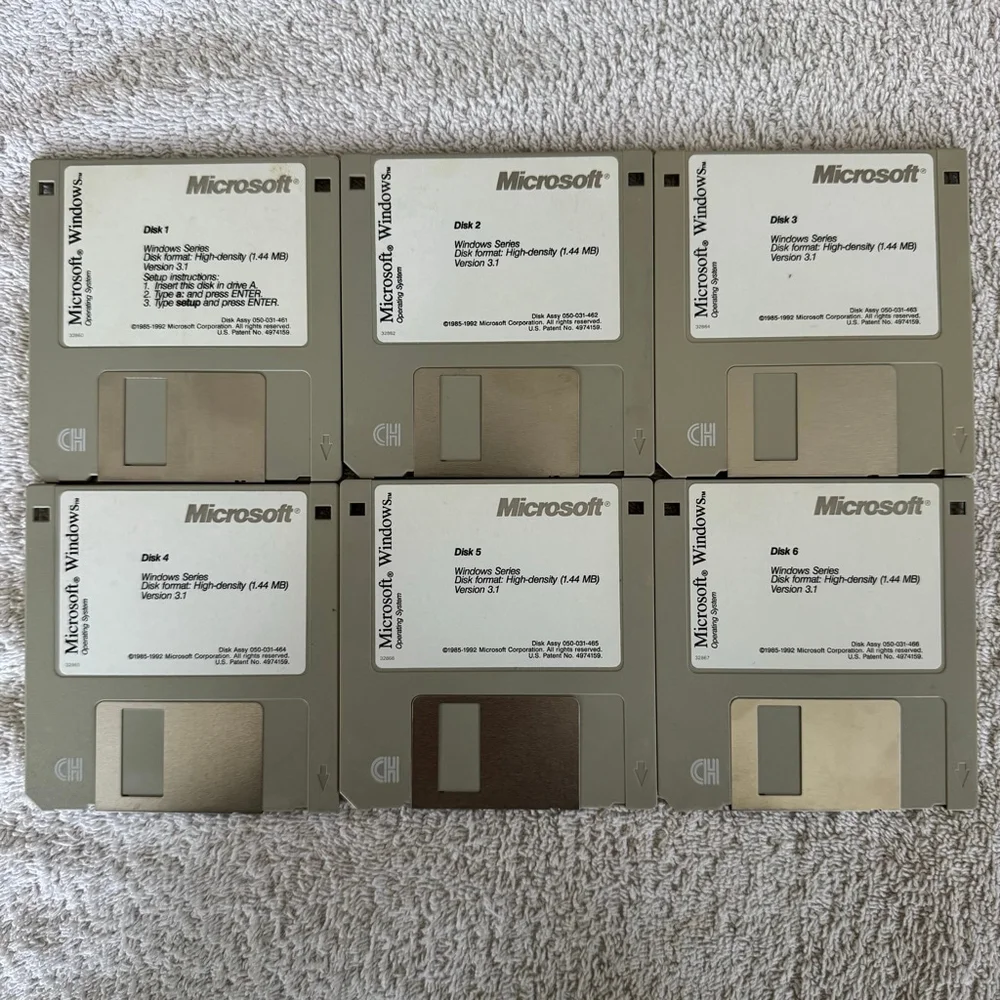 Microsoft Windows 3.1 3.5” Floppy Disk Set Disks 1-6 Untested Vintage 1992